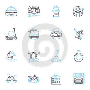 Rapid transit linear icons set. Subway, Train, Metro, Transit, Rail, Commuter, Underground line vector and concept signs