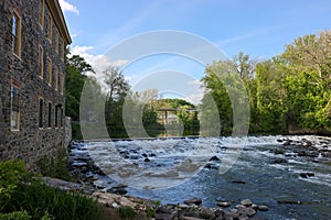 The rapids on Brandywine River under the bridge of route 141 in Wilmington, Delaware