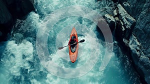 Rapids Kayaker Paddling The Rapids of a Beautiful Mountain River. Generative AI