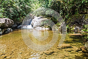 Rapids of Rio Hornito river and a jungle in Pana