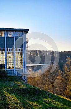 Rappbode Dam with industrial house. Rappbodetalsperre in Elbingerode. Germany