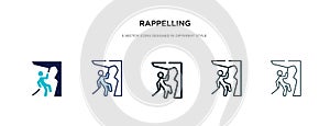 Rappelling icon in different style vector illustration. two colored and black rappelling vector icons designed in filled, outline