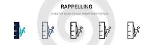 Rappelling icon in filled, thin line, outline and stroke style. Vector illustration of two colored and black rappelling vector