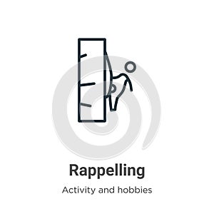 Rappelling outline vector icon. Thin line black rappelling icon, flat vector simple element illustration from editable activity