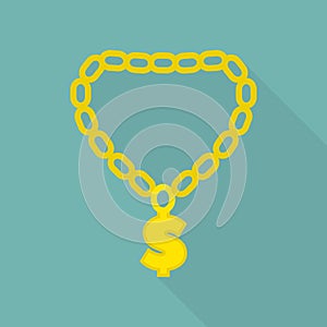 Rapper gold chain icon, flat style