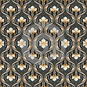Rapport of damask flowers with relief for pattern. Generative AI. Pattern mirrored repeat duplicates background photo
