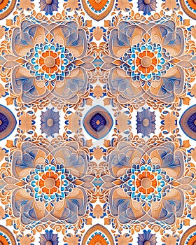 Rapport of intricate arabesque flowers shapes for tapestry pattern. Generative AI