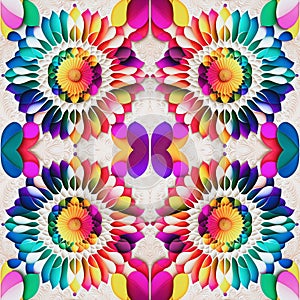 Rapport of origami sunflower colorful for Mirror Pattern. Pattern mirrored repeat for background. Generative AI photo