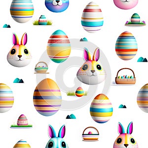 Rapport seamless of easter eggs and bunnies with relief in white background. Generative AI. Pattern mirrored photo