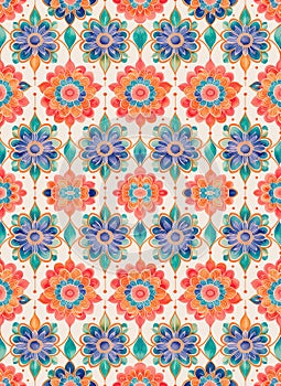 Rapport seamless of Mandalas shapes and abstract flowers for wallpaper. Generative AI