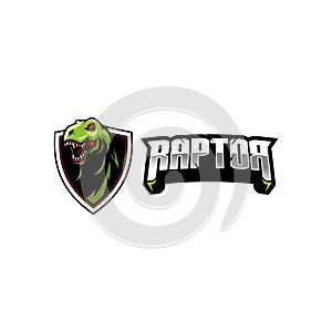 Raptor dinosaur T-rex head vector badge logo template