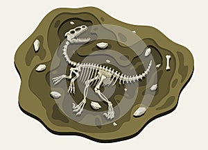 Raptor Dinosaurs Archaeology Fossil Cartoon Discover in the Ground