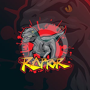 Raptor mascot logo design vector with modern illustration concept style for badge, emblem and t shirt printing. Dino raptor