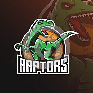 Raptor vector mascot logo design with modern illustration concept style for badge, emblem and tshirt printing. angry dinosaur