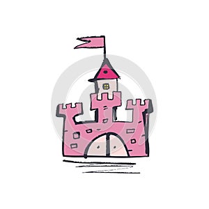 Rapunzel tower. Hand drawn sketch doodle pink princess magic castle