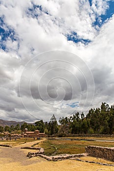 Raqchi, Inca archaeological site in Cusco, Peru Ruin of Temple at Chacha,South America