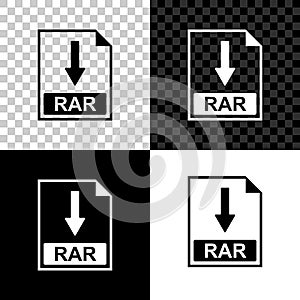 RAR file document icon. Download RAR button icon isolated on black, white and transparent background. Vector