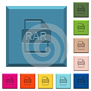 RAR file format engraved icons on edged square buttons photo