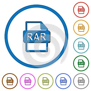 RAR file format icons with shadows and outlines