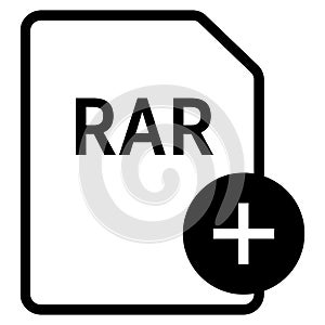 RAR file format with plus symbol icon vector for web and mobile application