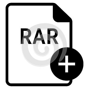 RAR file format with plus symbol icon vector for web and mobile application