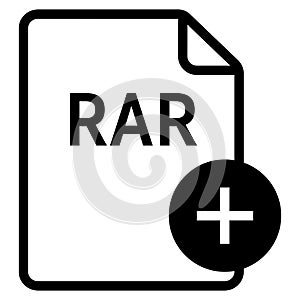 RAR file format with plus symbol icon vector for web and mobile application