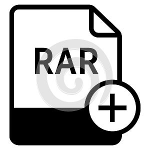 RAR file format with plus symbol icon vector for web and mobile application