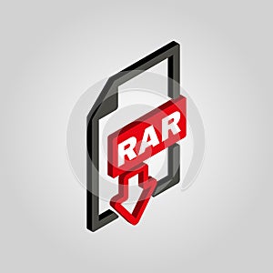 The RAR file icon. 3D isometric.Archive, compressed symbol. Flat Vector