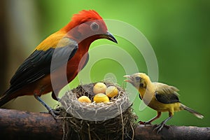 rare bird feeding its newly hatched chicks