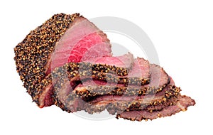 Rare cooked roasted pepper coated beef rump joint