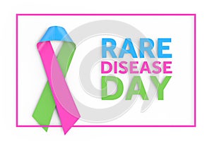 Rare Disease Day Concept. Breast Ribbon in Frame with Rare Disease Day Sign. 3d Rendering photo