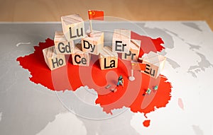 Rare earth elements over a map of China