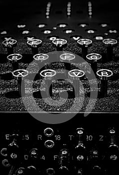 Rare German World War II Enigma machine keyboard in black and white