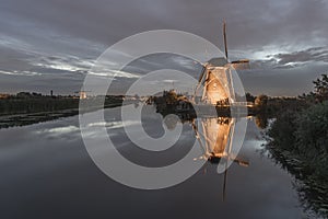 Rare illuminated windmill at kinderdjik