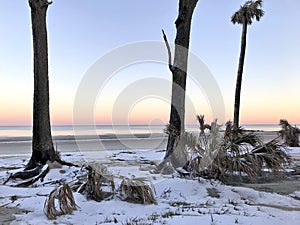 A rare look at snowy South Carolina at sunset - Hunting Island - USA