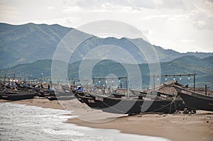 Rare picture of North-Koreas state controlled local fishing fleet close to the city of Hamhung