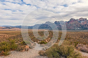 Rare snow on the mountains surrounding the Red Rock Canyon National Conservation Area.Nevada.USA