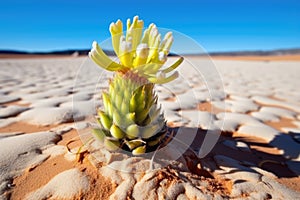 rare succulent blooming in inhospitable sandy terrain