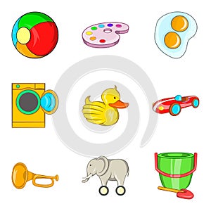 Rare toy icons set, cartoon style