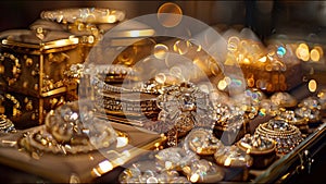 Vzácný poklad šperky zlato Kule soustředit měkký jantar světlo lesknoucí se 