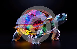 Rare turtle with colored crystalline carapace.