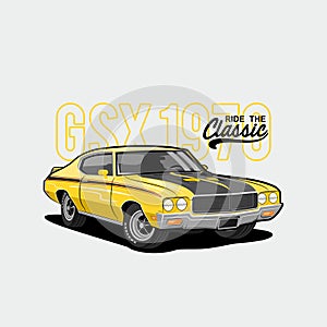 Rare yellow car, custom engine car, retro car vintage