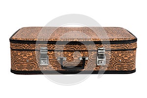 Rarity brown leather suitcase, isolated