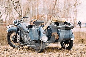 Rarity Three-Wheeled Motorcycle With Sidecar Of German Forces Of