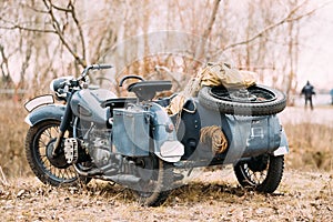 Rarity Three-Wheeled Motorcycle With Sidecar Of German Forces Of German Forces