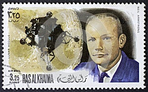 RAS AL KHAIMA - CIRCA 1969: a stamp shows Neil Armstrong - first man on the Moon, circa 1969.