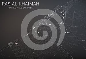 Ras Al Khaimah map, satellite view, section 3d, Emirates Arab United, city