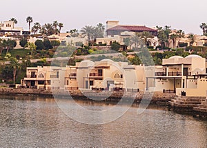 Ras Al Khaimah, UAE - 04.04.2022 - View of the beach and private villas at The Cove Rotana Resort. Holiday