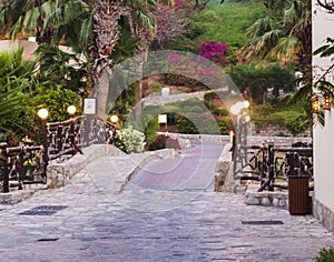 Ras Al Khaimah, UAE - 04.04.2022 - Wooden bridge leading to the beach at The Cove Rotana Resort. Holiday