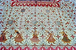 Ras Lila paing on wooden ceiling of palace junagadh Bikaner Rajasthan